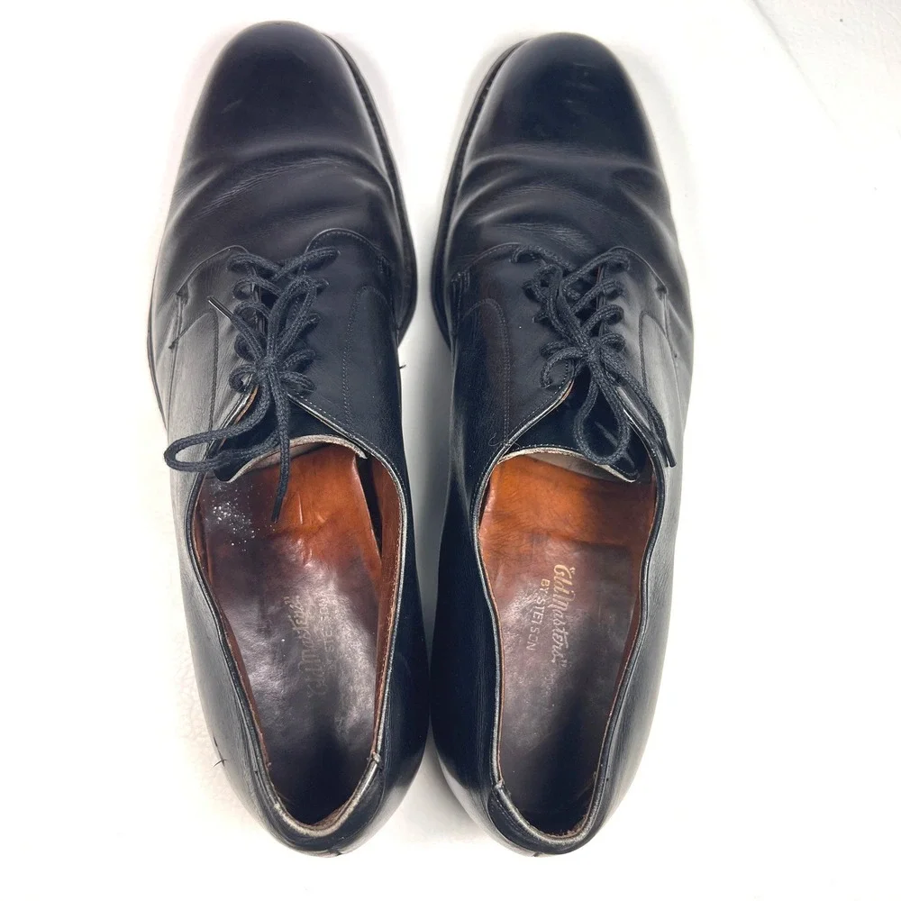 Stetson Old Masters Derby Shoes Mens 13 B Black Leather Plain Toe Vtg Heritage - Picture 15 of 16